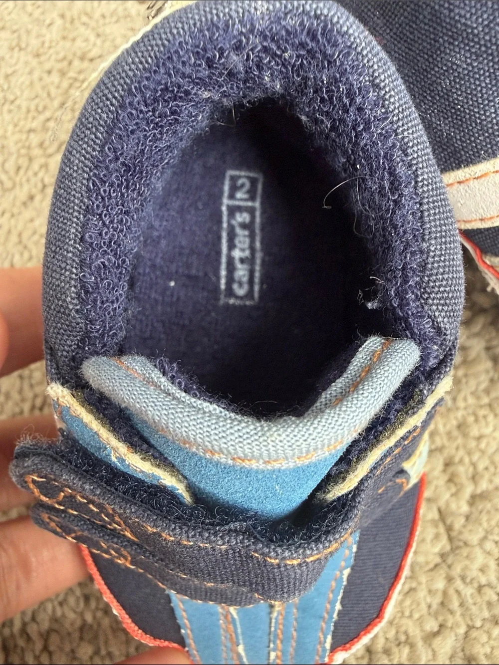 👶 5/$10 Size 2 Navy and Blue Velcro Sneakers